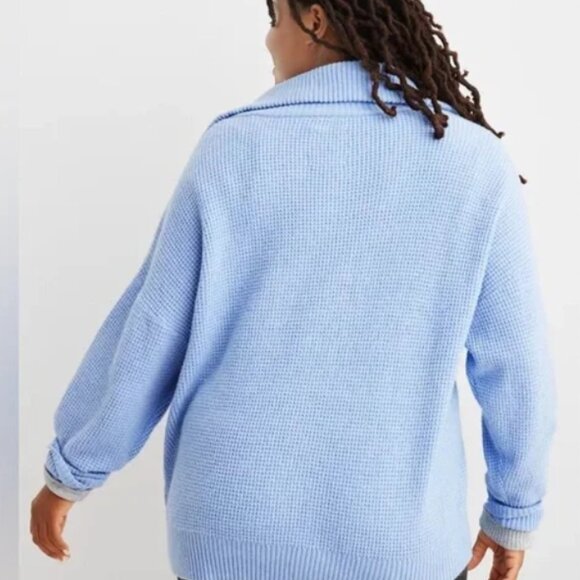 Aerie CozyUp Waffle Quarter Zip Pullover Sweater Blue Size L - Picture 8 of 8